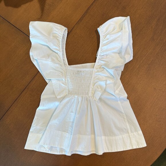(SOLD) GANNI White Ruffle Poplin Tank Top Blouse, White, Size 34 (XS, US 0) - Picture 3 of 5